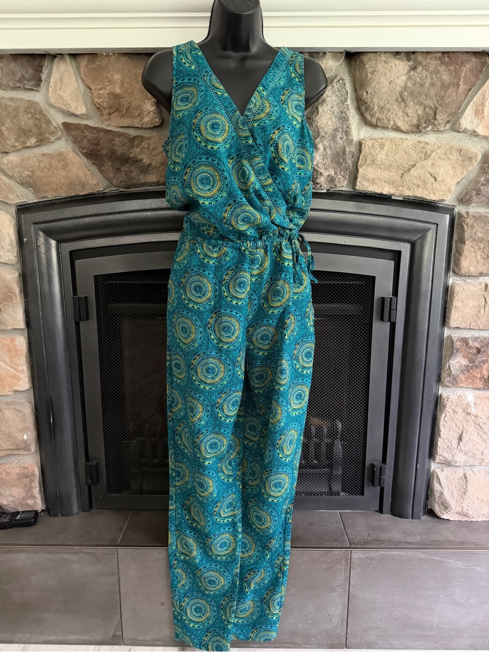 per una Teal and Yellow Patterned Jumpsuit